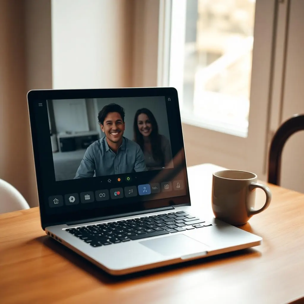 Laptop on a desk during a friendly video call